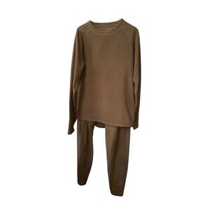 Cabela’s L Tall Brown Fleece Base Layer Set Thermal Top Pants Mens Camping Hunt